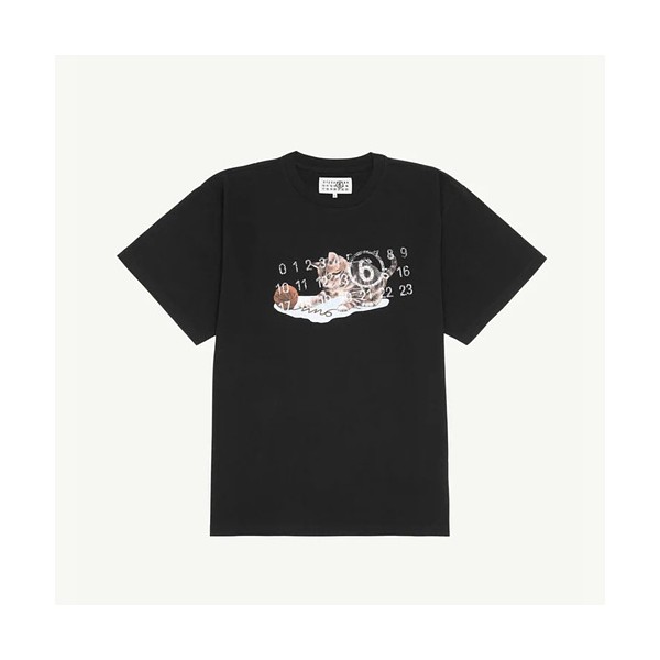 메종 마르지엘라 캣 로고 프린팅 코튼 반팔 블랙 S-XL-레플리카 사이트 쇼핑몰 RSMALL