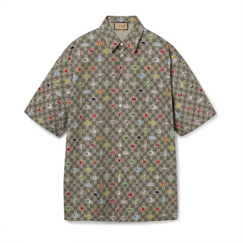 구찌  프린트 코튼 포플린 반팔 셔츠 S-XL